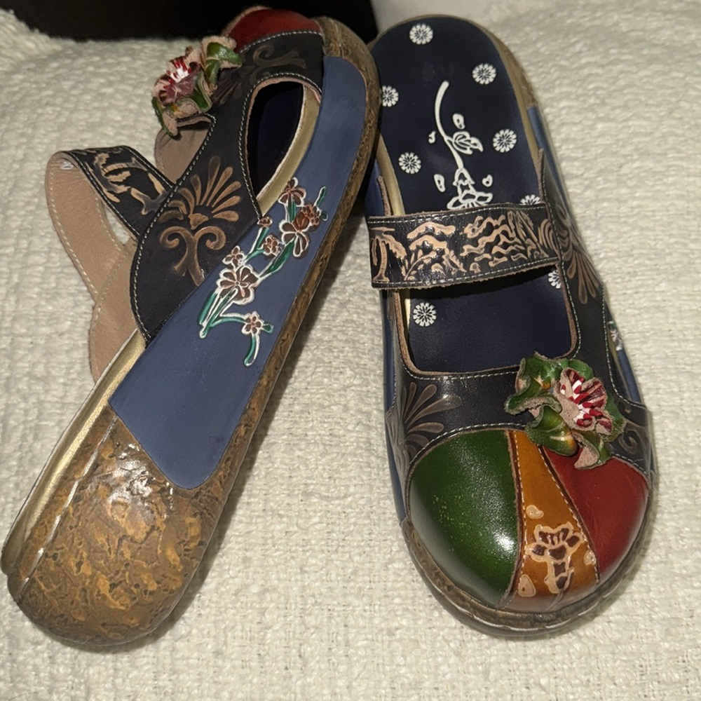 Gorgeous Socofy Sandals Women’s Genuine Leather Color Block Boho Mules